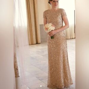 Anthropologie BHLDN Adrianna Papell Lucent Elegant Gold Sequin Evening G…